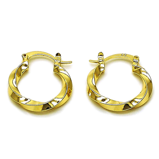 Oro Laminado Small Hoop, Gold Filled Style Twist Design, Polished, Golden Finish