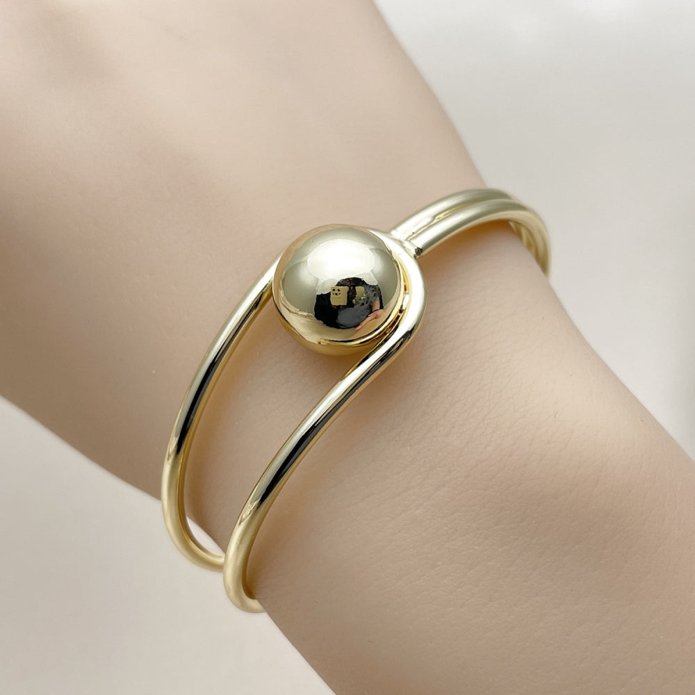 Oro Laminado Individual Bangle, Gold Filled Style Ball Design, Polished, Golden Finish