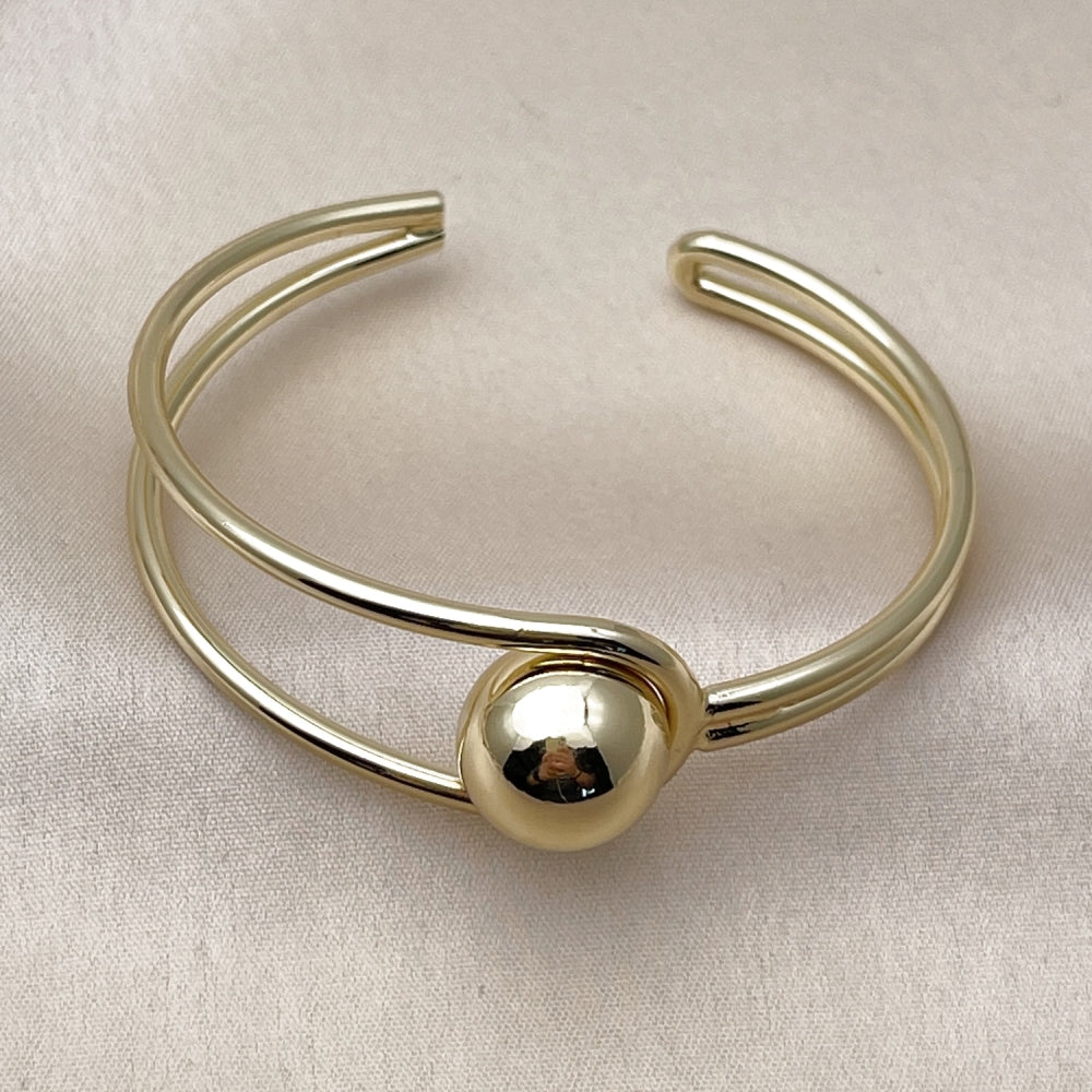 Oro Laminado Individual Bangle, Gold Filled Style Ball Design, Polished, Golden Finish
