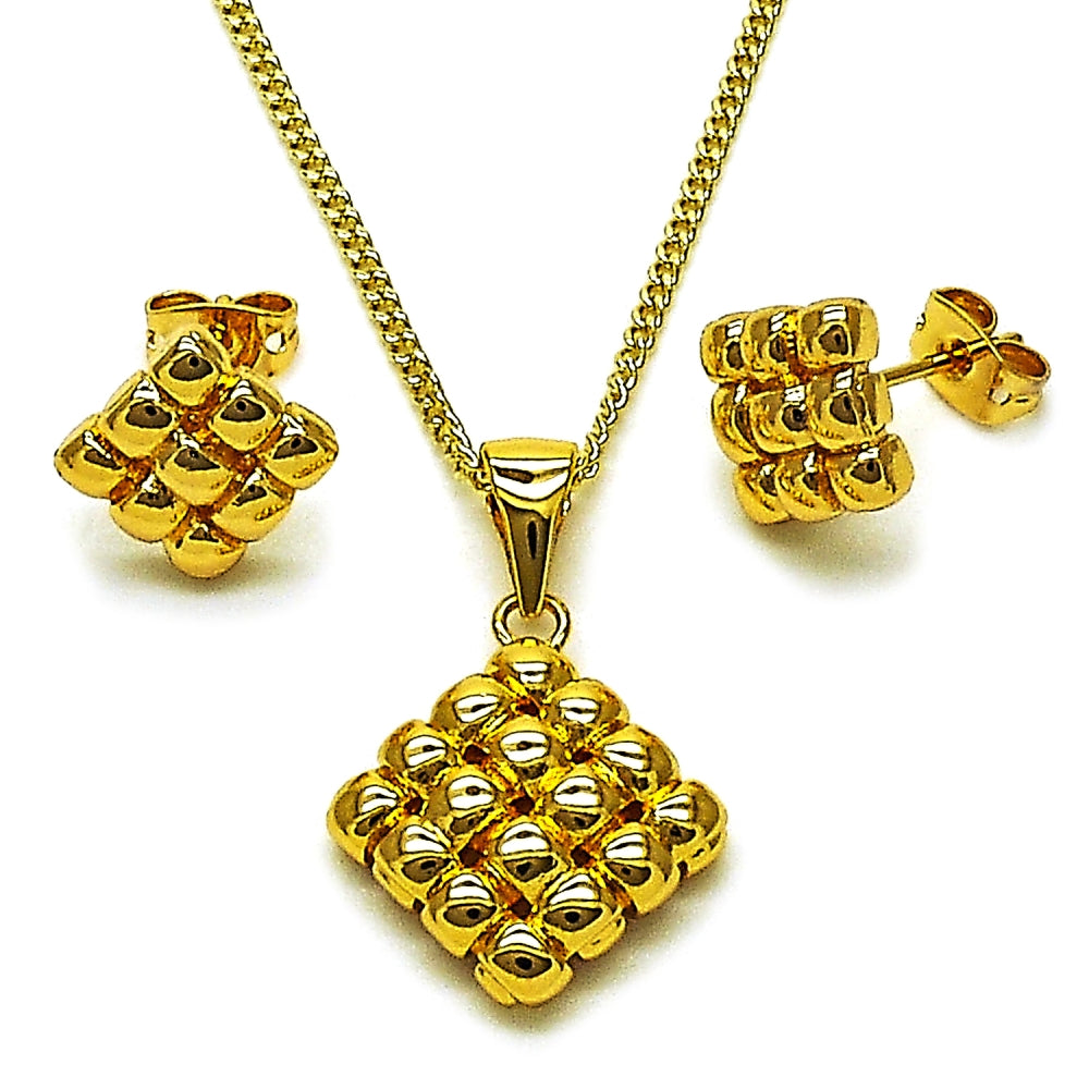 Oro Laminado Earring and Pendant Adult Set, Gold Filled Style Polished, Golden Finish