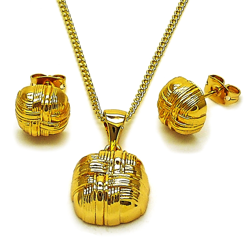 Oro Laminado Earring and Pendant Adult Set, Gold Filled Style Love Knot Design, Polished, Golden Finish