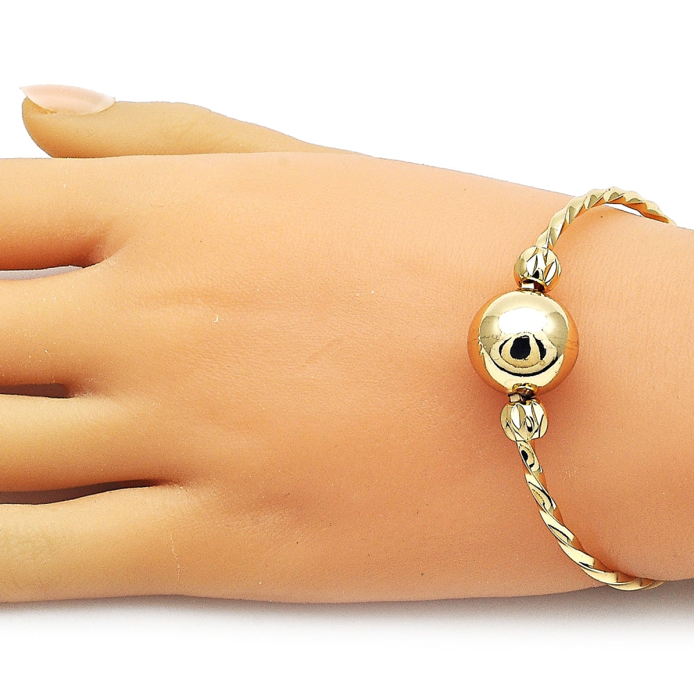 Oro Laminado Individual Bangle, Gold Filled Style Ball and Twist Design, Polished, Golden Finish