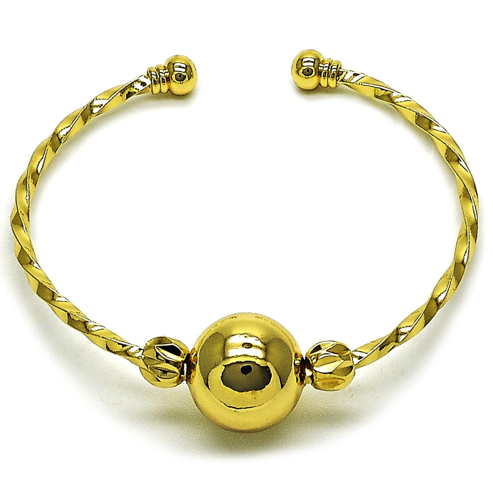 Oro Laminado Individual Bangle, Gold Filled Style Ball and Twist Design, Polished, Golden Finish
