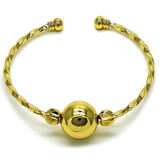 Oro Laminado Individual Bangle, Gold Filled Style Ball and Twist Design, Polished, Golden Finish