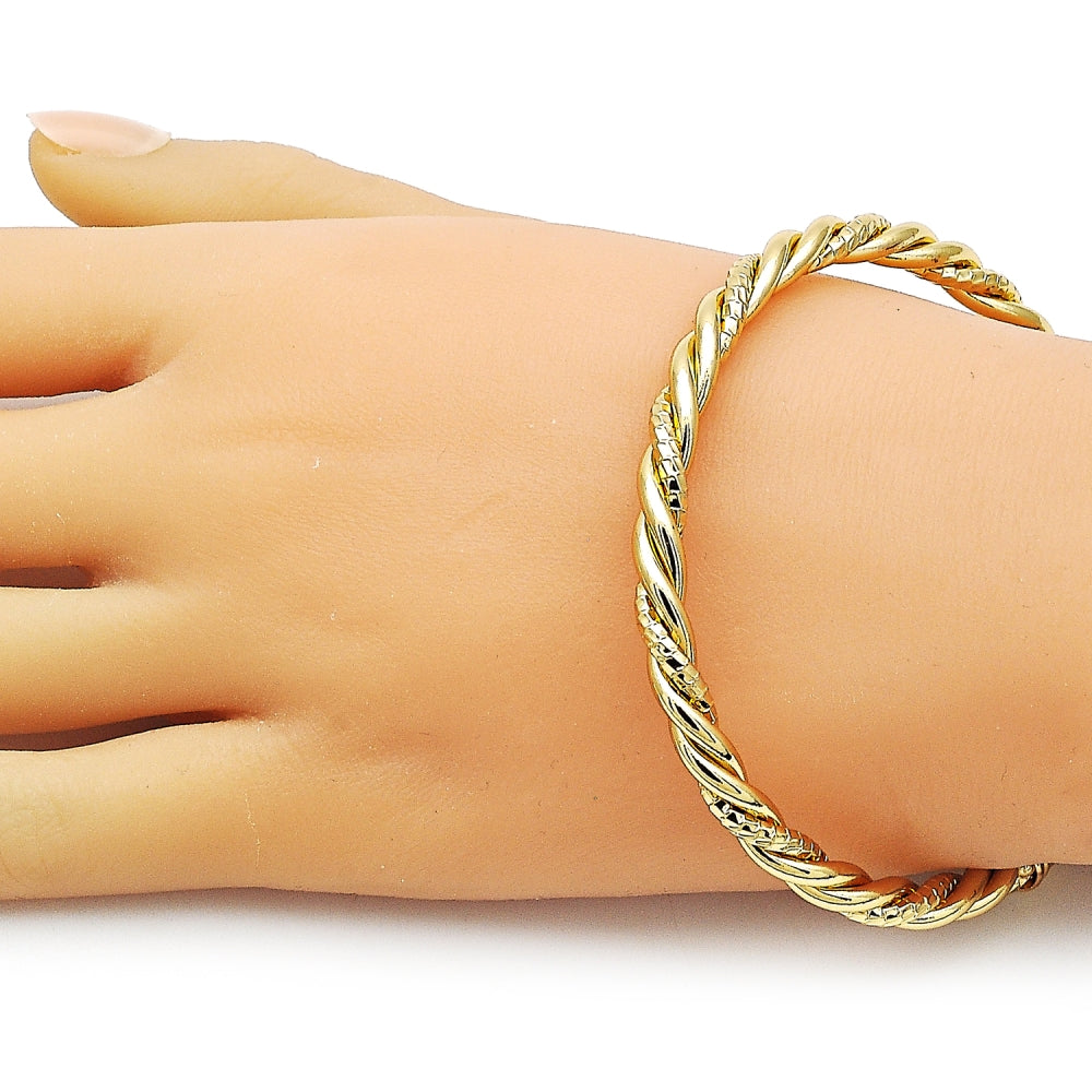 Oro Laminado Individual Bangle, Gold Filled Style Twist Design, Diamond Cutting Finish, Golden Finish