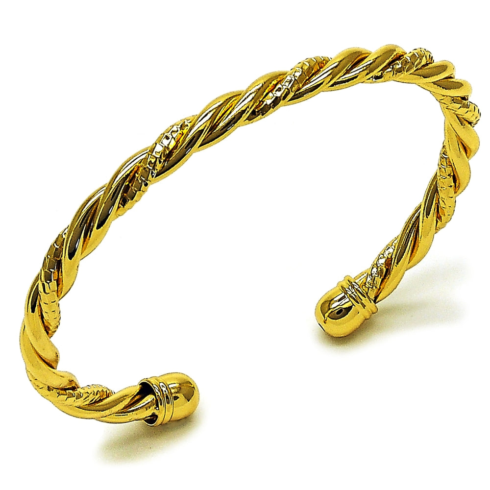 Oro Laminado Individual Bangle, Gold Filled Style Twist Design, Diamond Cutting Finish, Golden Finish