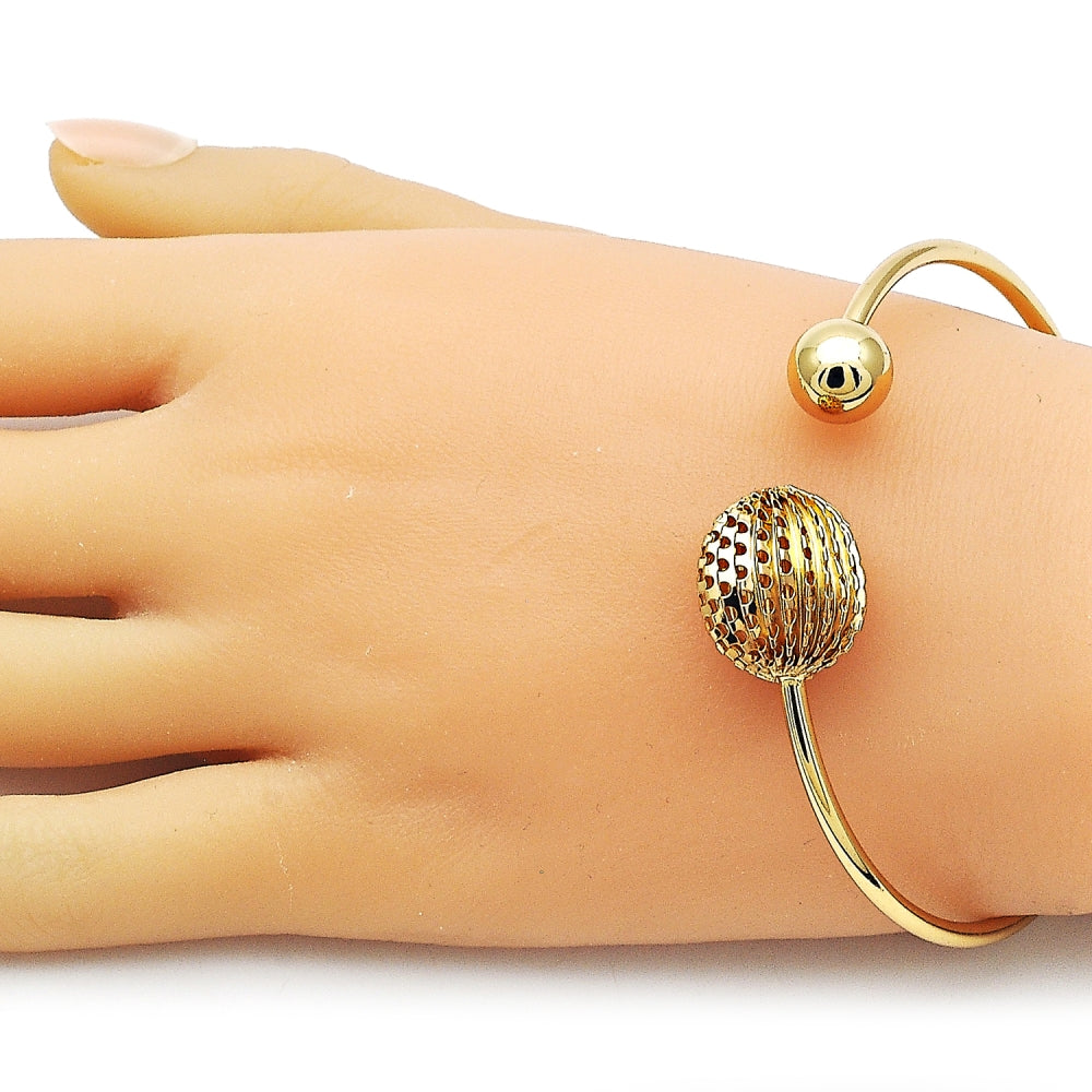 Oro Laminado Individual Bangle, Gold Filled Style Ball Design, Diamond Cutting Finish, Golden Finish