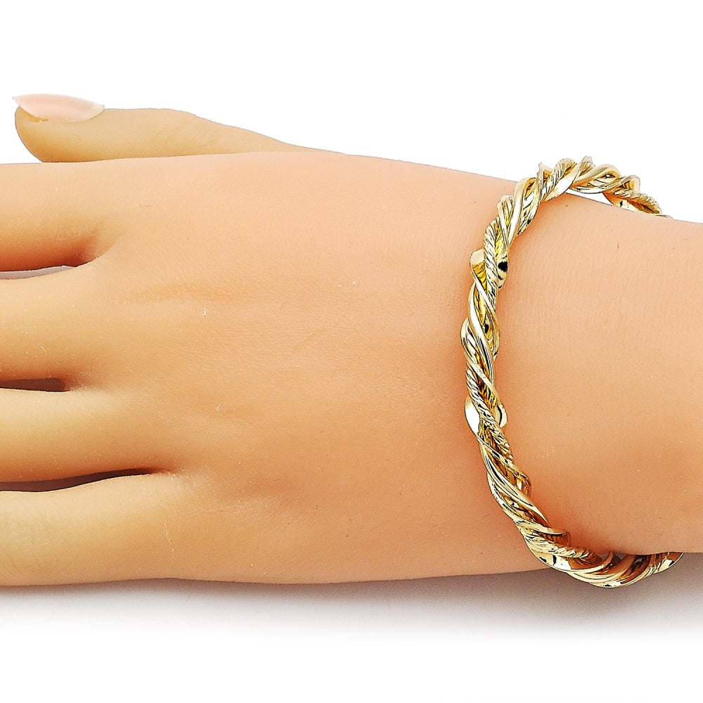 Oro Laminado Individual Bangle, Gold Filled Style Twist Design, Polished, Golden Finish
