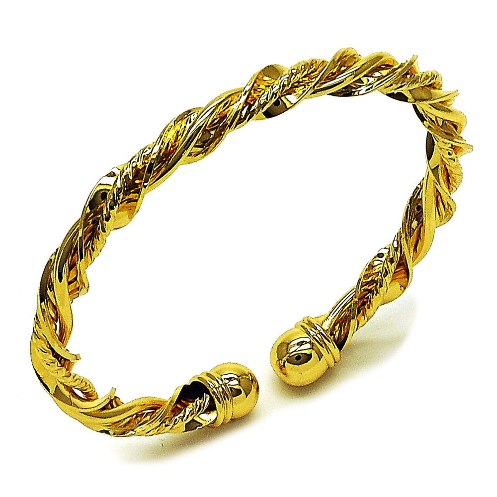 Oro Laminado Individual Bangle, Gold Filled Style Twist Design, Polished, Golden Finish