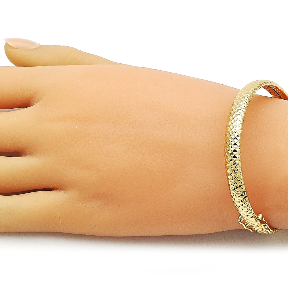Oro Laminado Individual Bangle, Gold Filled Style Hollow Design, Diamond Cutting Finish, Golden Finish