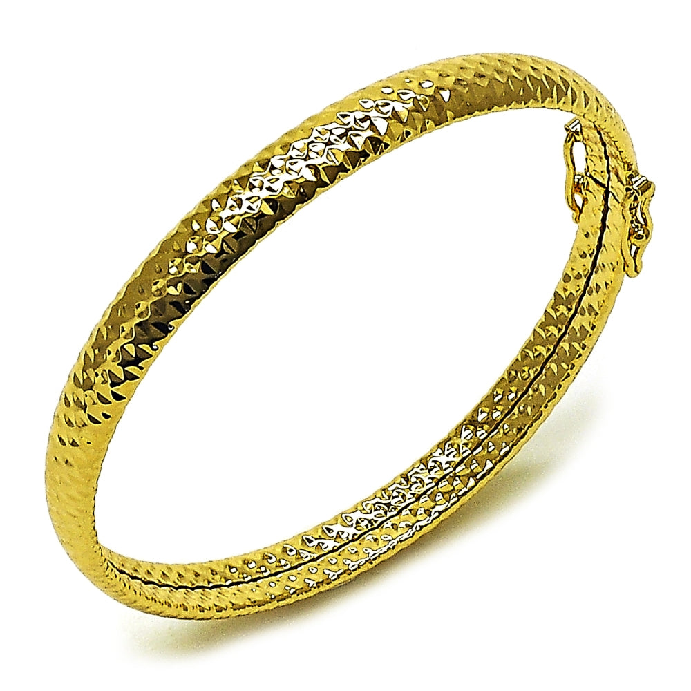 Oro Laminado Individual Bangle, Gold Filled Style Hollow Design, Diamond Cutting Finish, Golden Finish
