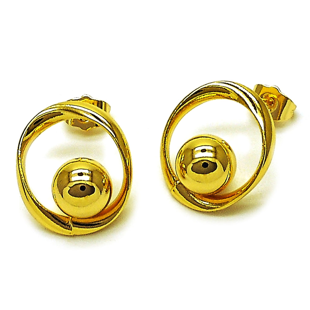 Oro Laminado Stud Earring, Gold Filled Style Ball Design, Polished, Golden Finish