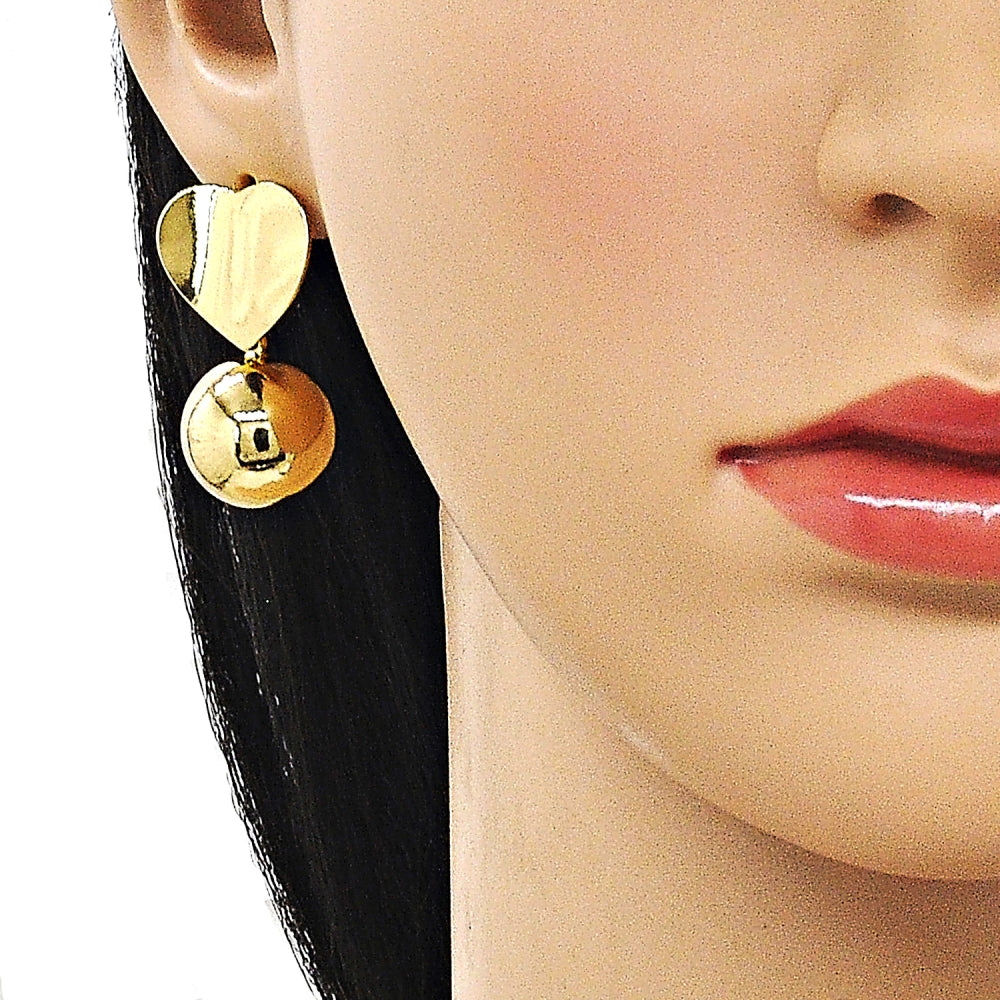Oro Laminado Dangle Earring, Gold Filled Style Ball and Heart Design, Polished, Golden Finish