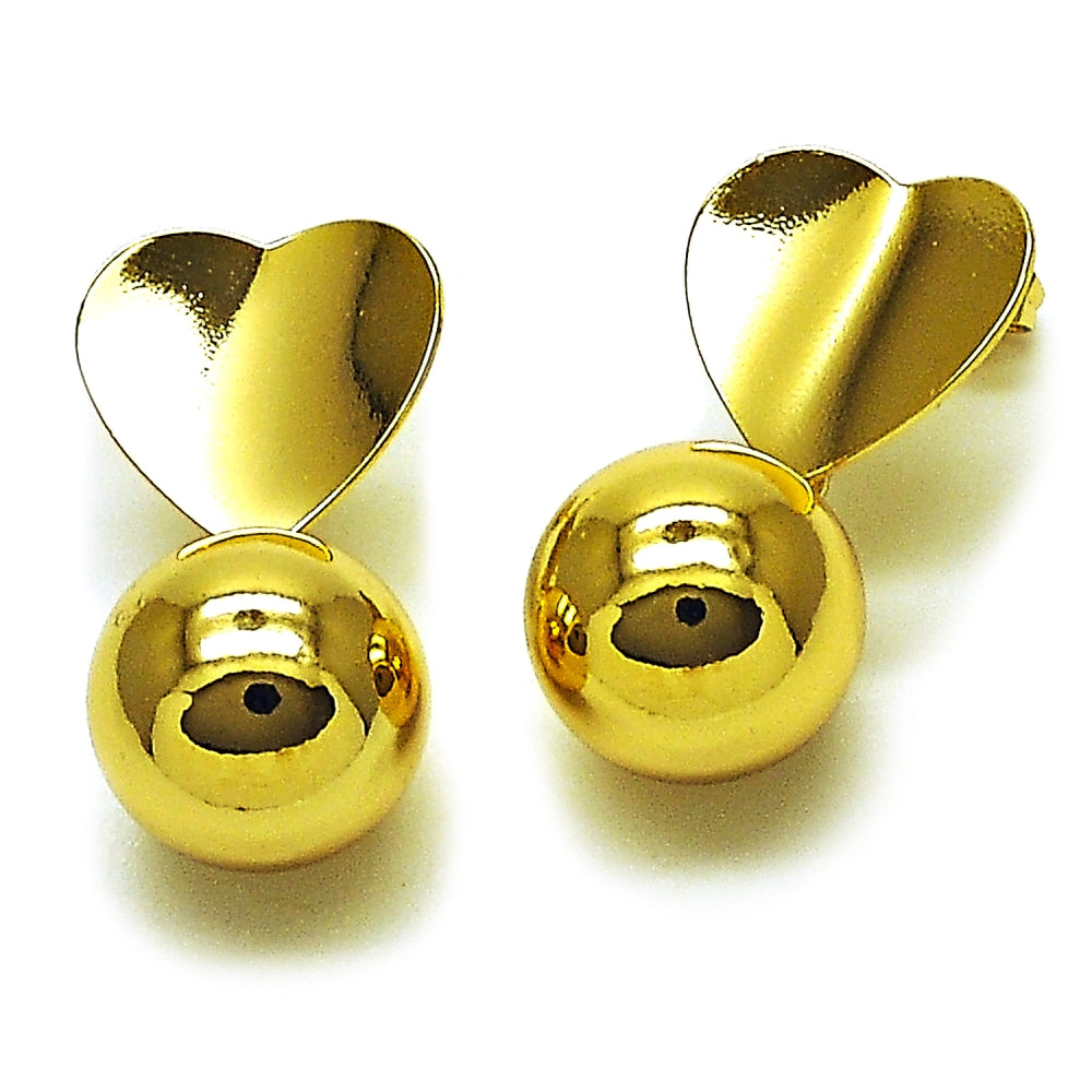 Oro Laminado Dangle Earring, Gold Filled Style Ball and Heart Design, Polished, Golden Finish