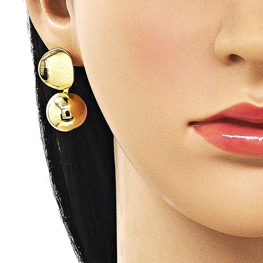 Oro Laminado Dangle Earring, Gold Filled Style Ball Design, Polished, Golden Finish
