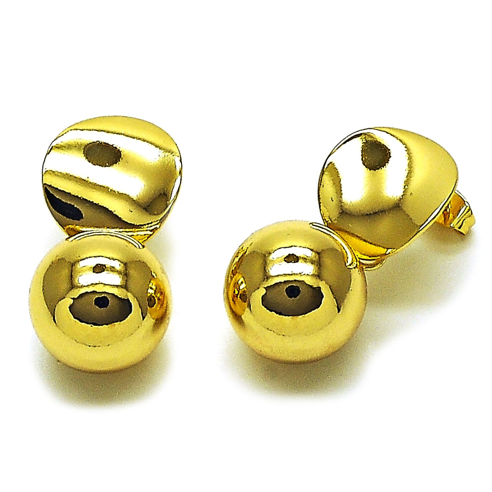 Oro Laminado Dangle Earring, Gold Filled Style Ball Design, Polished, Golden Finish
