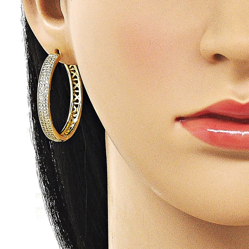 Oro Laminado Huggie Hoop, Gold Filled Style with White Micro Pave, Polished, Golden Finish
