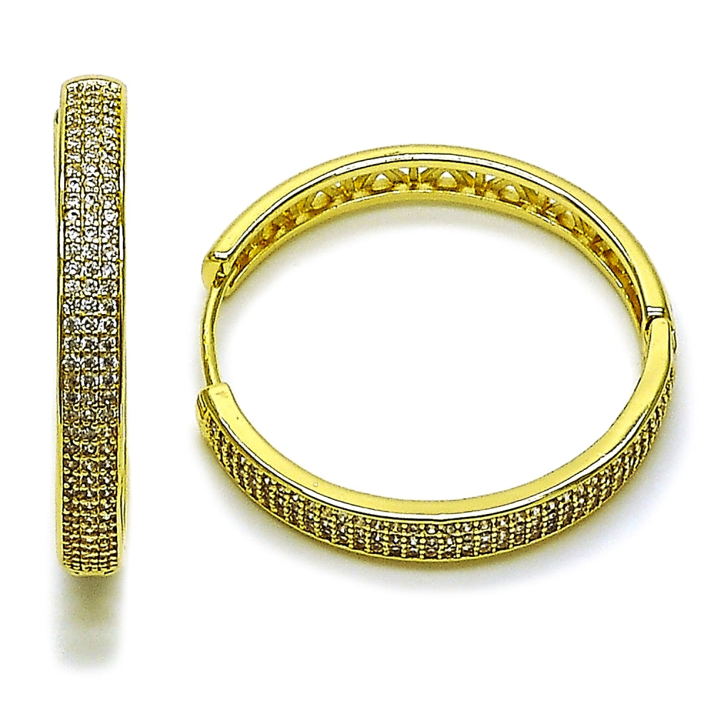 Oro Laminado Huggie Hoop, Gold Filled Style with White Micro Pave, Polished, Golden Finish