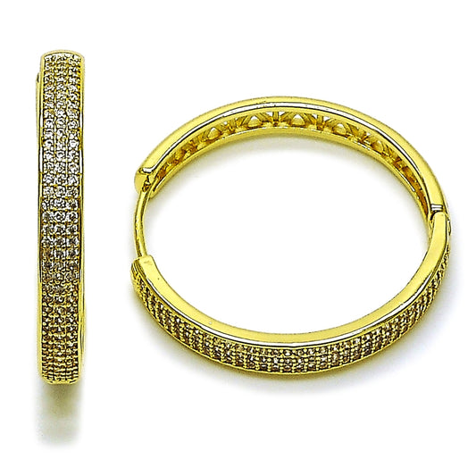 Oro Laminado Huggie Hoop, Gold Filled Style with White Micro Pave, Polished, Golden Finish