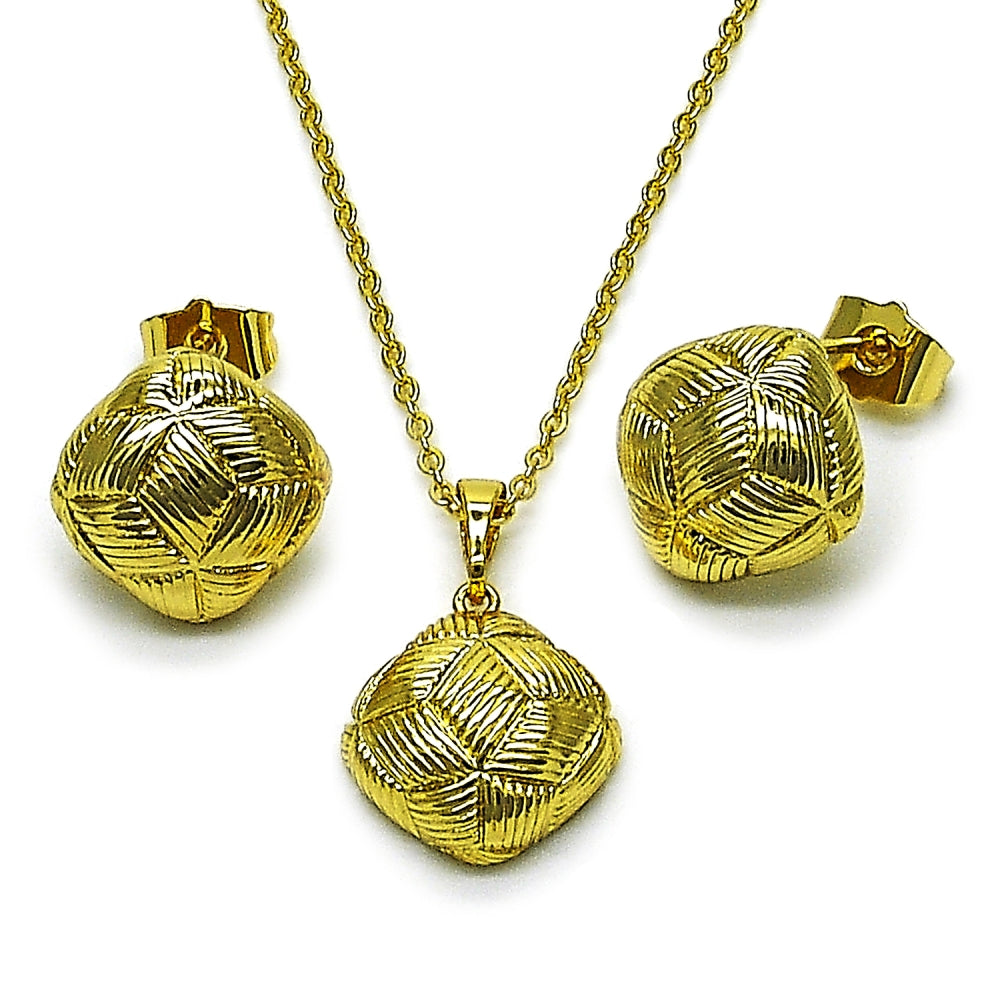 Oro Laminado Earring and Pendant Adult Set, Gold Filled Style Diamond Cutting Finish, Golden Finish