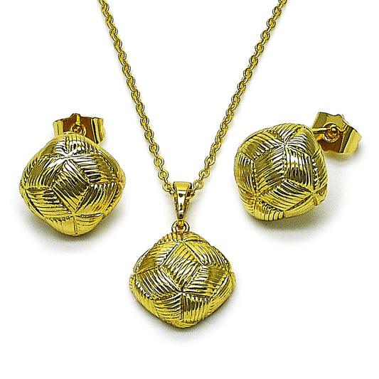 Oro Laminado Earring and Pendant Adult Set, Gold Filled Style Diamond Cutting Finish, Golden Finish