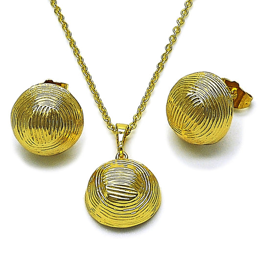 Oro Laminado Earring and Pendant Adult Set, Gold Filled Style Ball Design, Diamond Cutting Finish, Golden Finish
