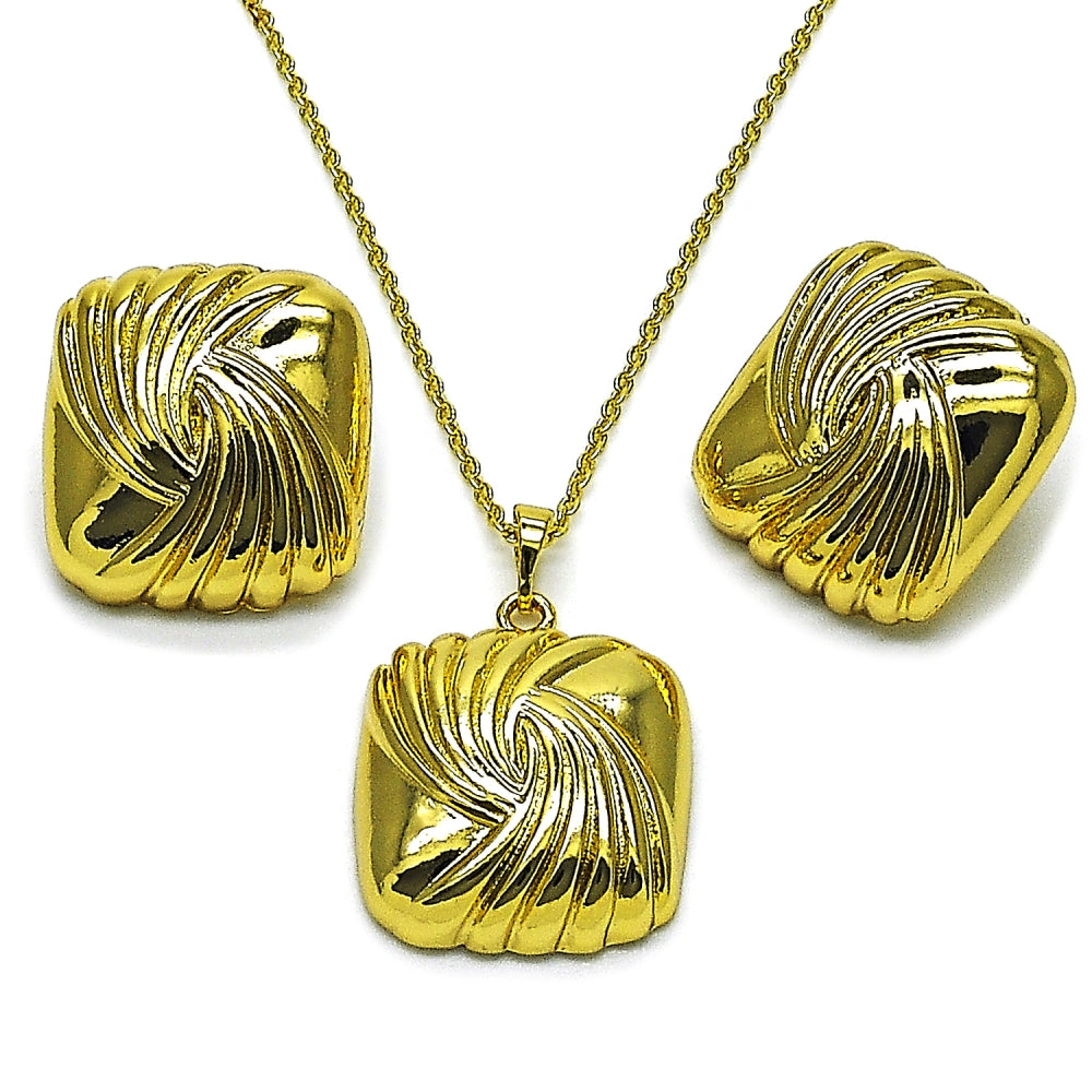 Oro Laminado Earring and Pendant Adult Set, Gold Filled Style Diamond Cutting Finish, Golden Finish