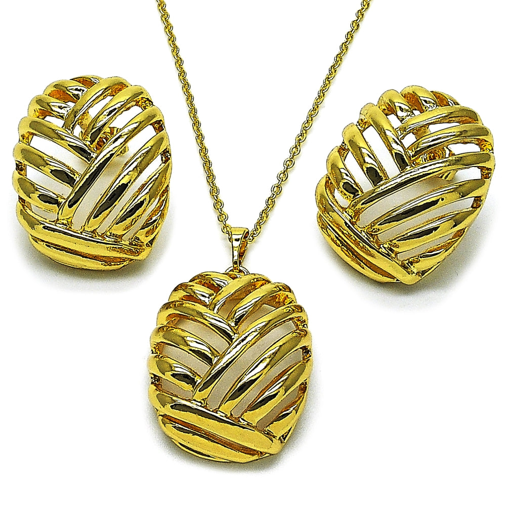 Oro Laminado Earring and Pendant Adult Set, Gold Filled Style Polished, Golden Finish