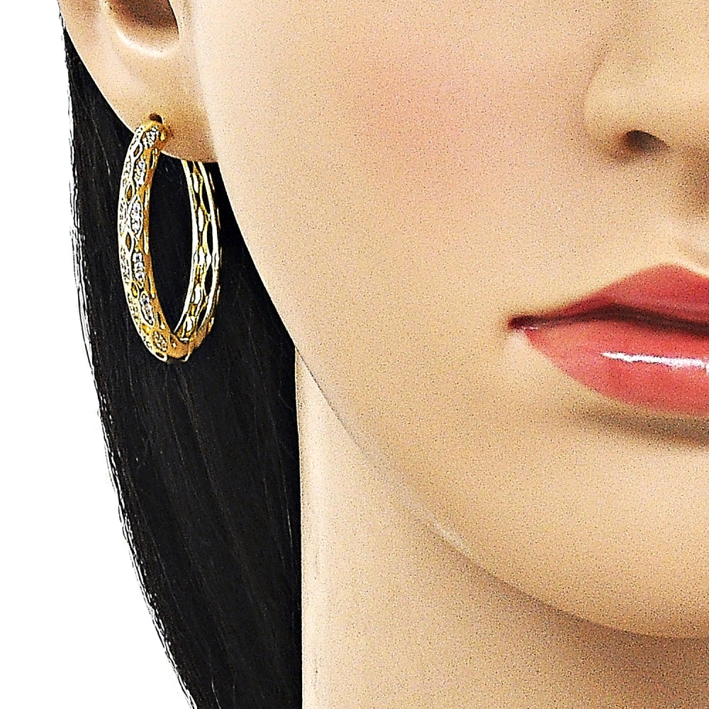 Oro Laminado Huggie Hoop, Gold Filled Style with White Micro Pave, Polished, Golden Finish