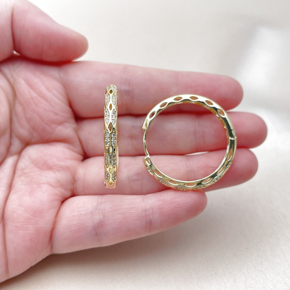 Oro Laminado Huggie Hoop, Gold Filled Style with White Micro Pave, Polished, Golden Finish