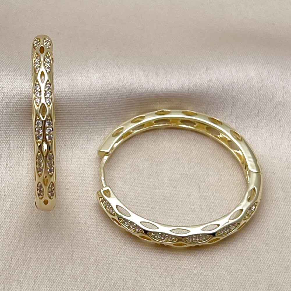 Oro Laminado Huggie Hoop, Gold Filled Style with White Micro Pave, Polished, Golden Finish