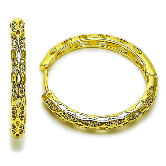 Oro Laminado Huggie Hoop, Gold Filled Style with White Micro Pave, Polished, Golden Finish