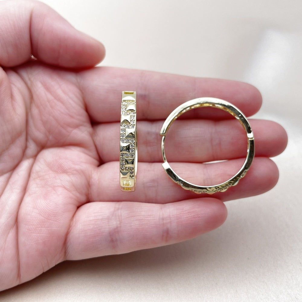 Oro Laminado Huggie Hoop, Gold Filled Style with White Micro Pave, Polished, Golden Finish