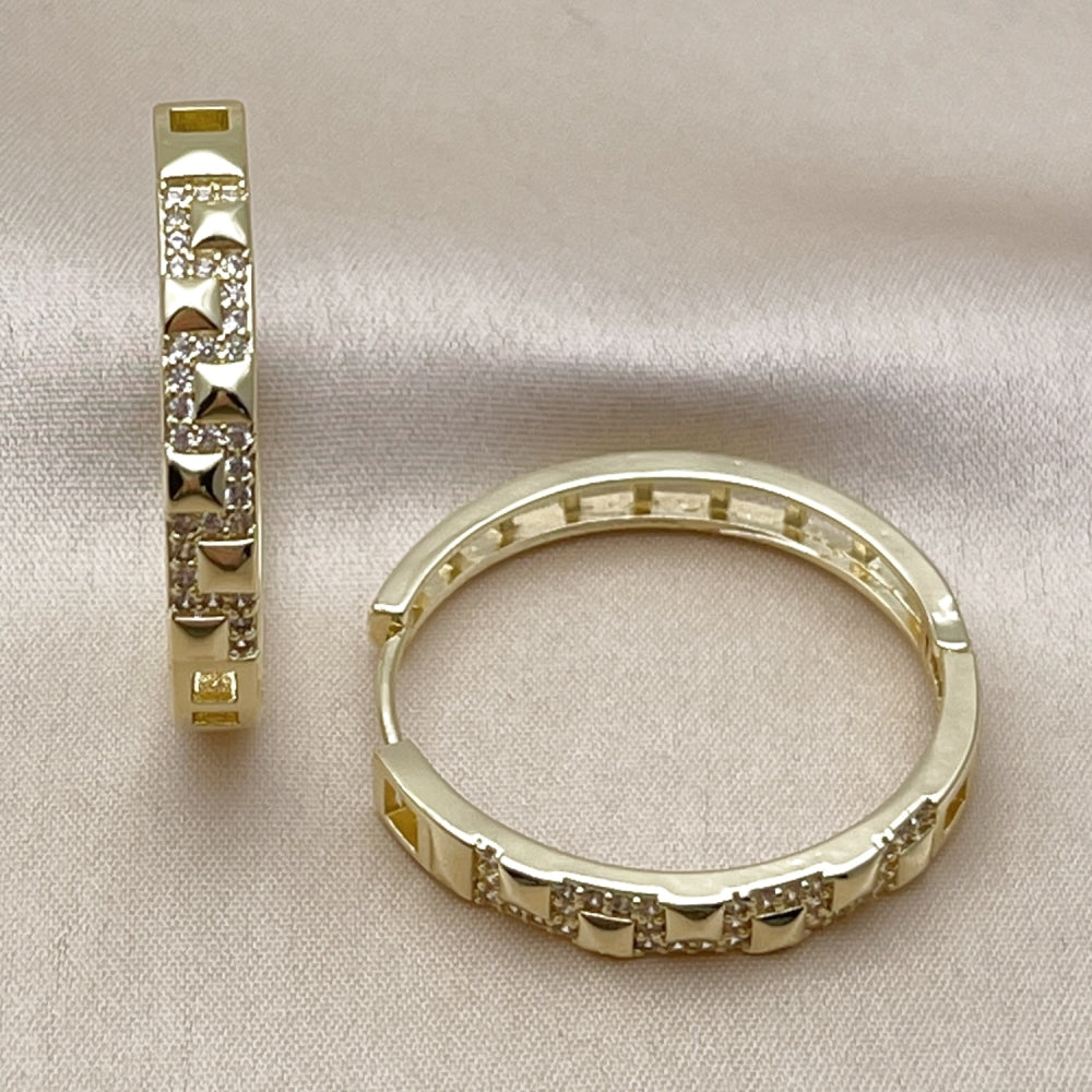 Oro Laminado Huggie Hoop, Gold Filled Style with White Micro Pave, Polished, Golden Finish