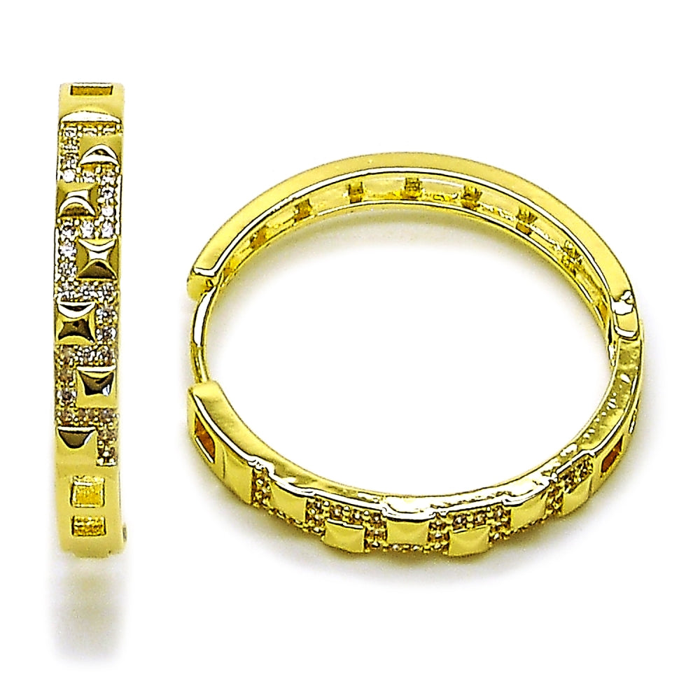 Oro Laminado Huggie Hoop, Gold Filled Style with White Micro Pave, Polished, Golden Finish