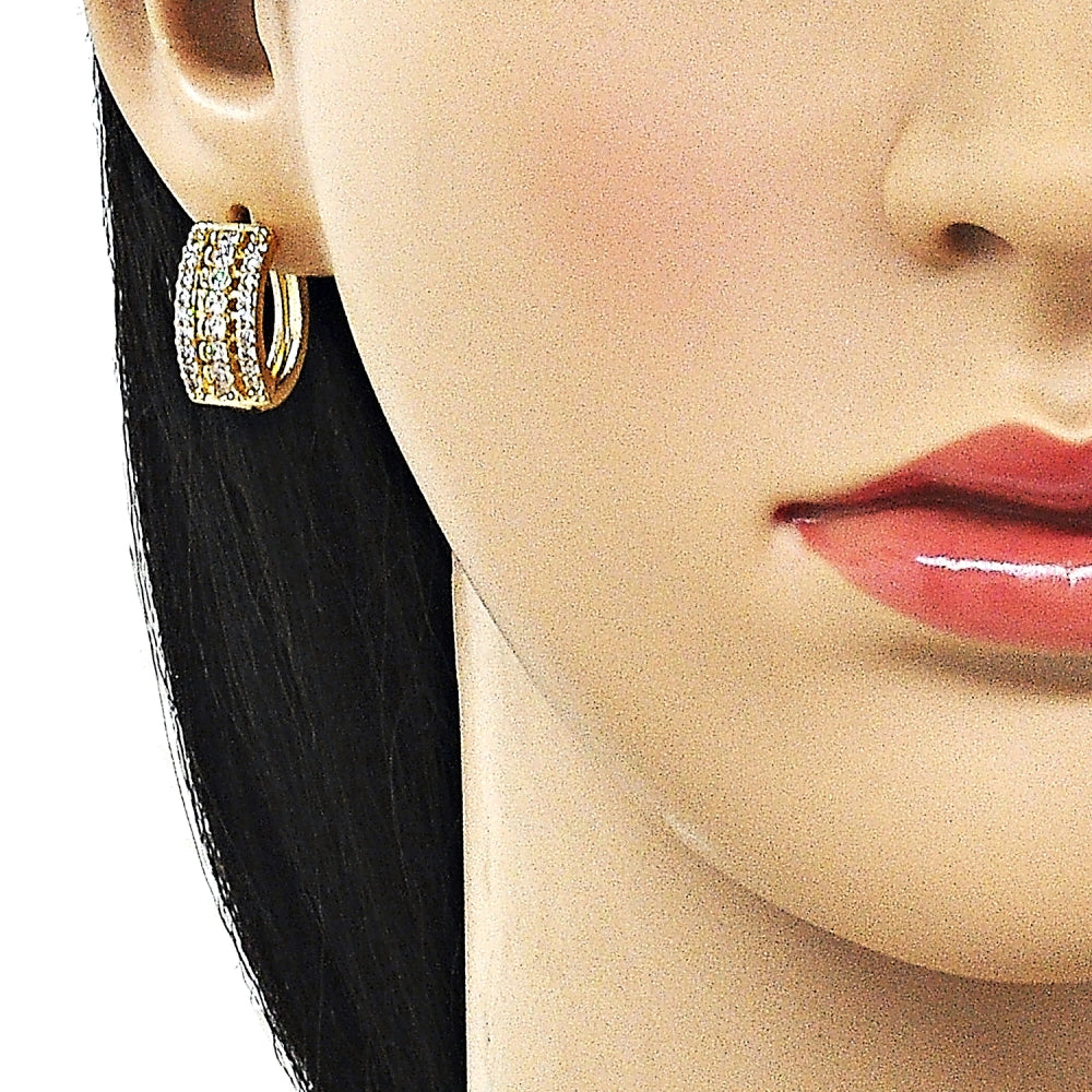 Oro Laminado Huggie Hoop, Gold Filled Style with White Cubic Zirconia, Polished, Golden Finish