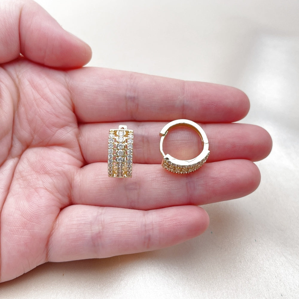 Oro Laminado Huggie Hoop, Gold Filled Style with White Cubic Zirconia, Polished, Golden Finish
