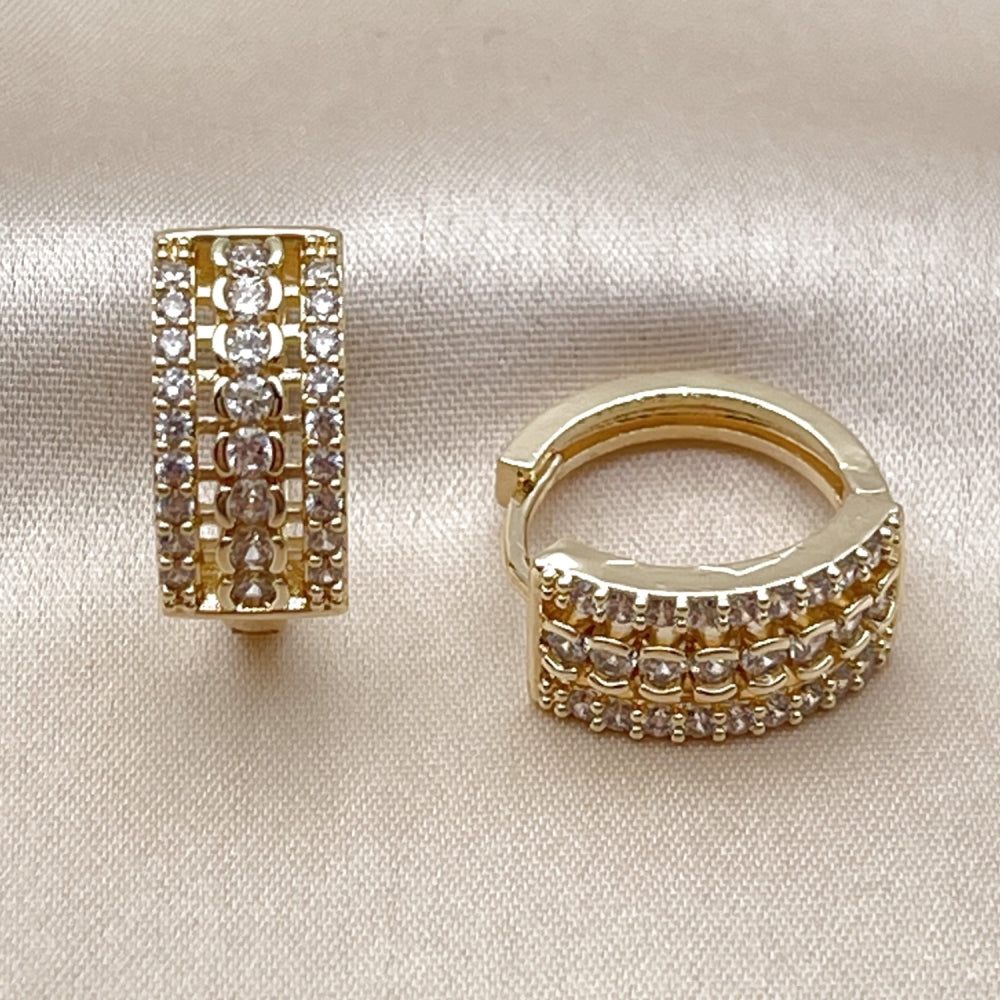 Oro Laminado Huggie Hoop, Gold Filled Style with White Cubic Zirconia, Polished, Golden Finish