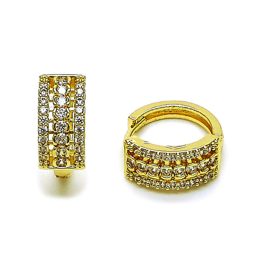 Oro Laminado Huggie Hoop, Gold Filled Style with White Cubic Zirconia, Polished, Golden Finish