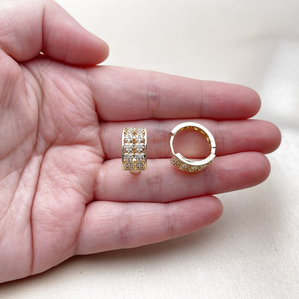 Oro Laminado Huggie Hoop, Gold Filled Style Heart Design, with White Cubic Zirconia, Polished, Golden Finish