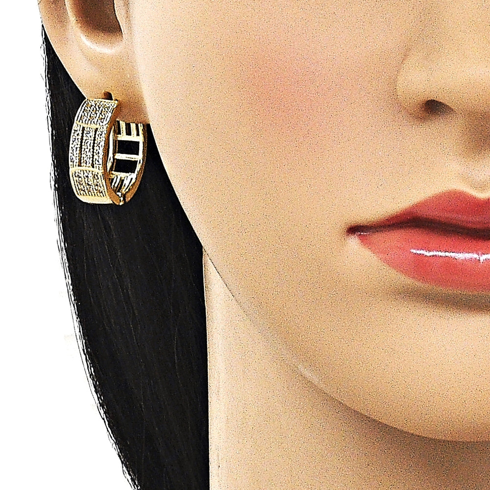 Oro Laminado Huggie Hoop, Gold Filled Style with White Cubic Zirconia, Polished, Golden Finish