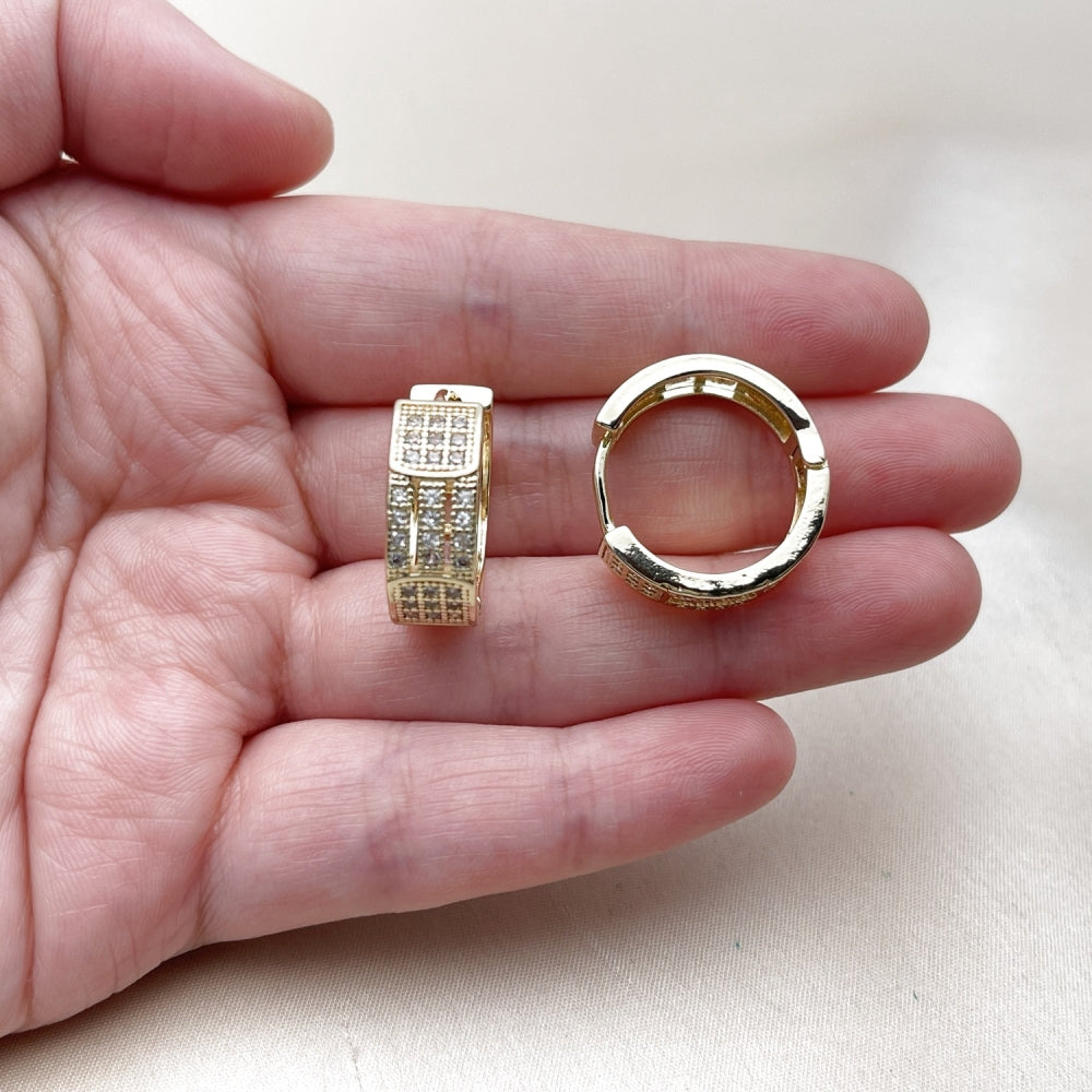 Oro Laminado Huggie Hoop, Gold Filled Style with White Cubic Zirconia, Polished, Golden Finish