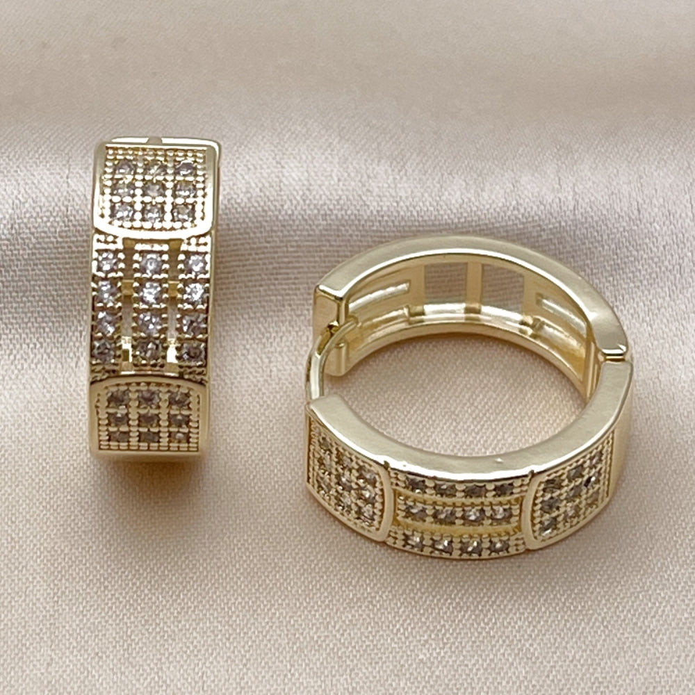 Oro Laminado Huggie Hoop, Gold Filled Style with White Cubic Zirconia, Polished, Golden Finish