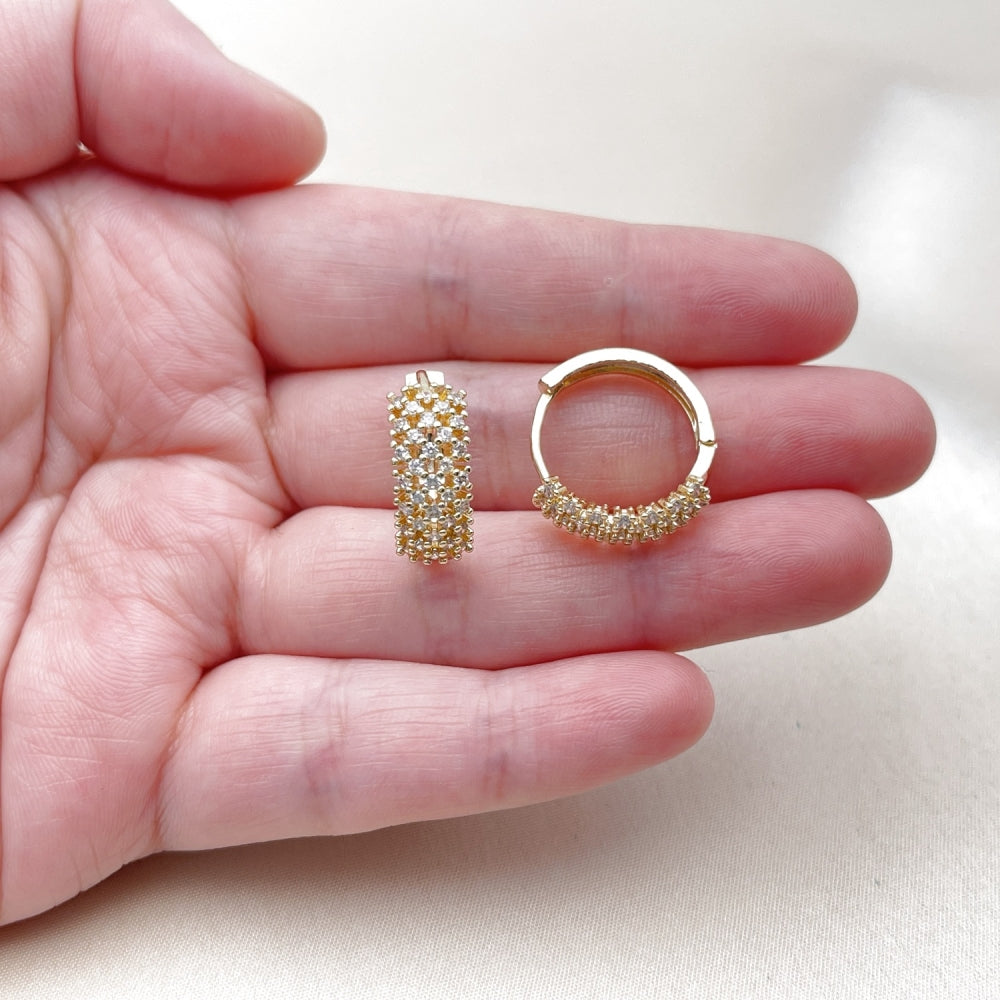 Oro Laminado Huggie Hoop, Gold Filled Style with White Cubic Zirconia, Polished, Golden Finish
