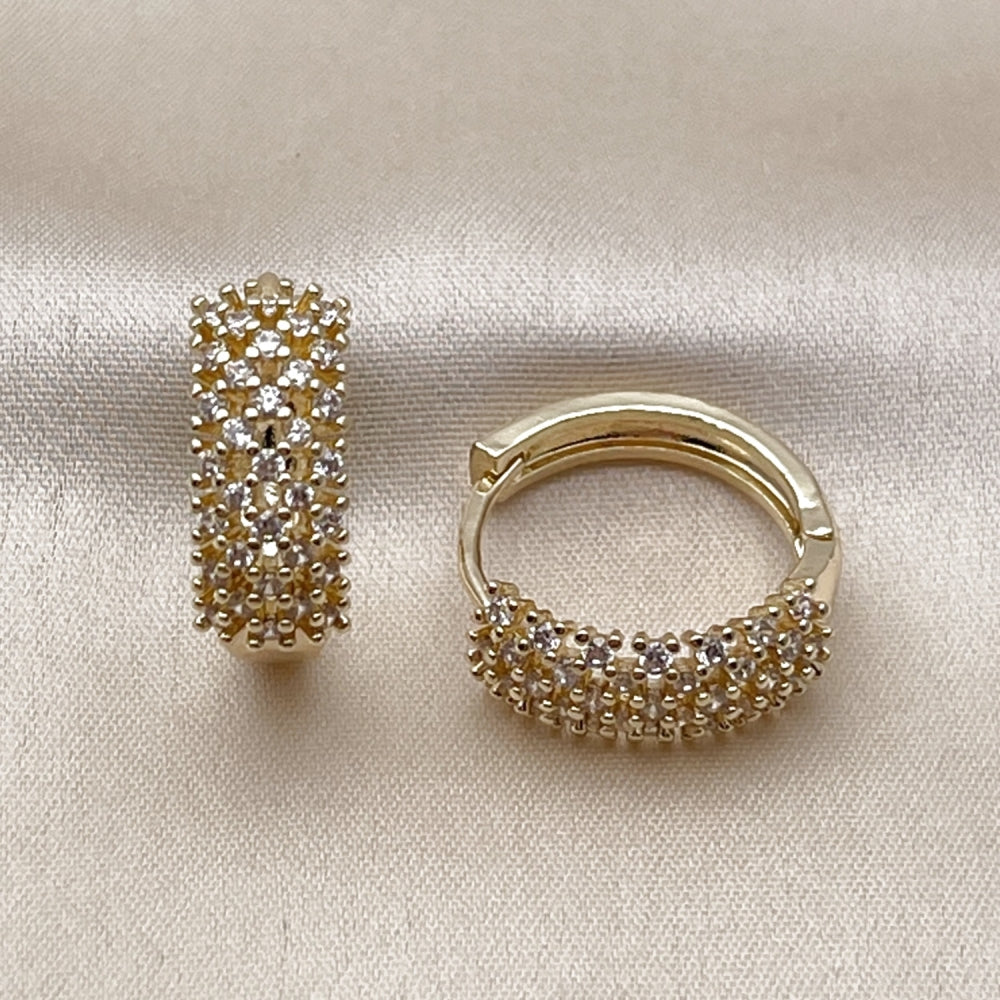 Oro Laminado Huggie Hoop, Gold Filled Style with White Cubic Zirconia, Polished, Golden Finish