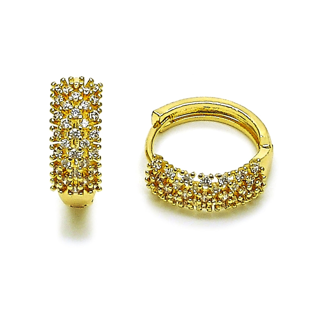 Oro Laminado Huggie Hoop, Gold Filled Style with White Cubic Zirconia, Polished, Golden Finish