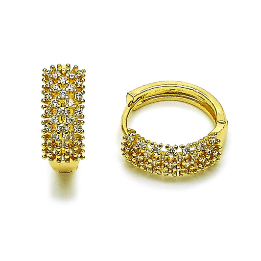 Oro Laminado Huggie Hoop, Gold Filled Style with White Cubic Zirconia, Polished, Golden Finish