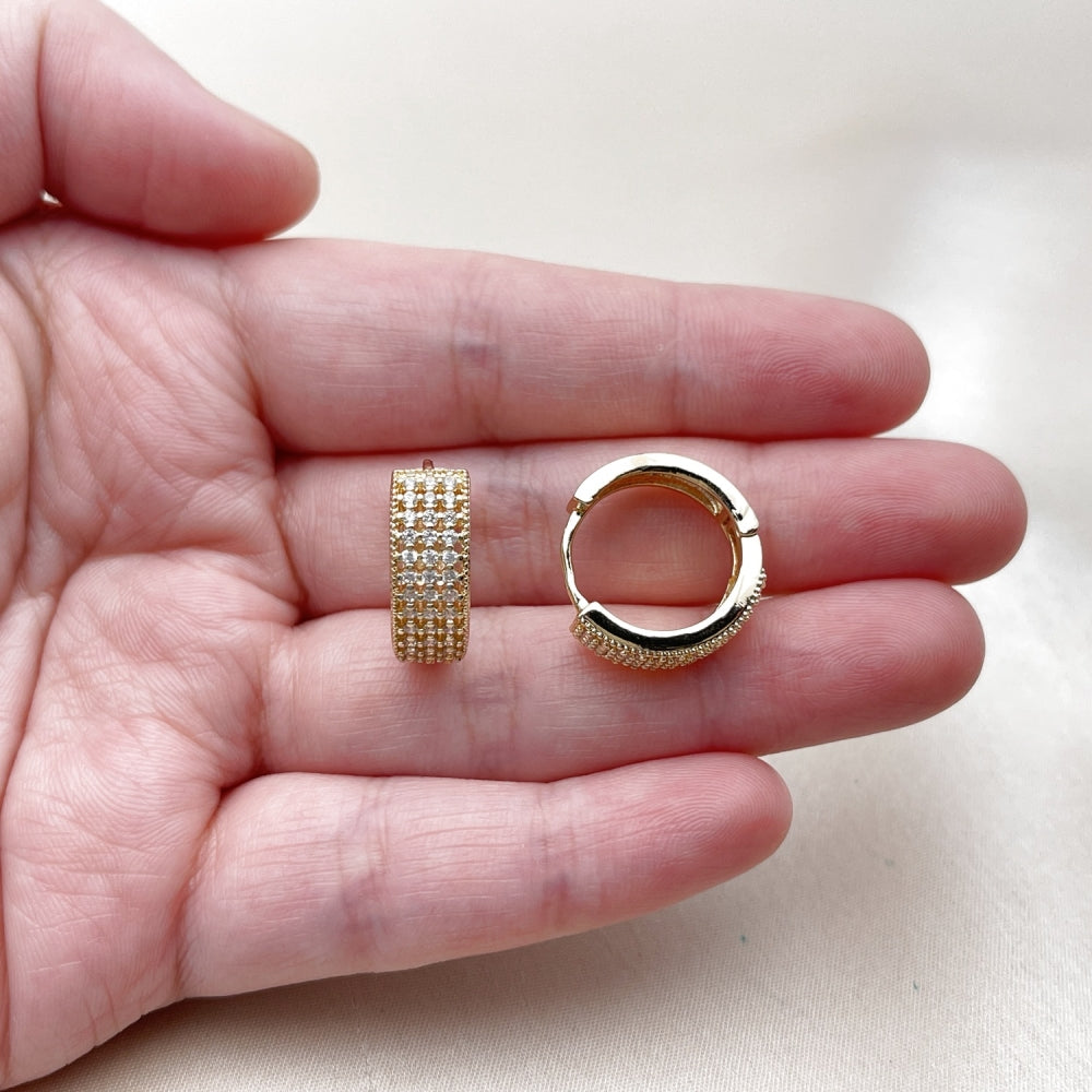 Oro Laminado Huggie Hoop, Gold Filled Style with White Cubic Zirconia, Polished, Golden Finish