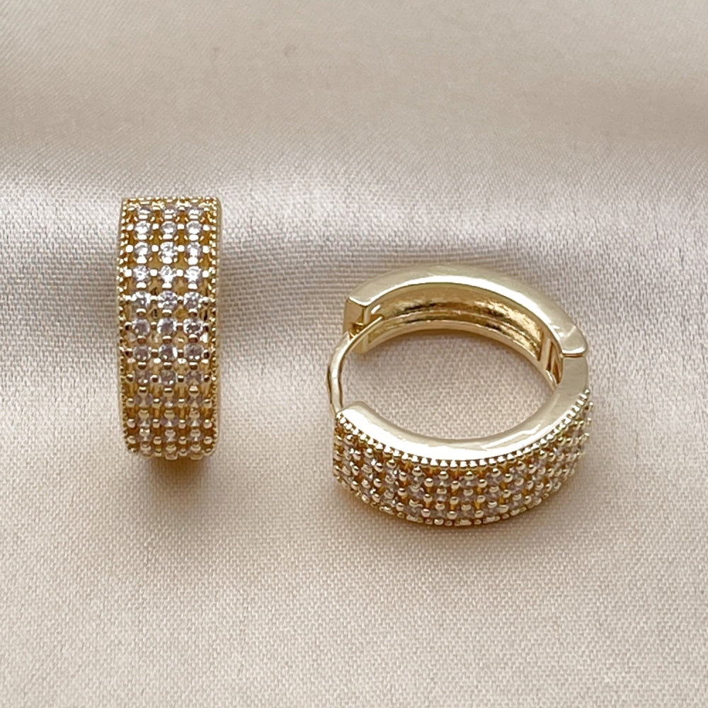 Oro Laminado Huggie Hoop, Gold Filled Style with White Cubic Zirconia, Polished, Golden Finish