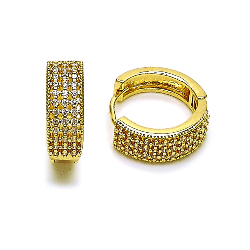 Oro Laminado Huggie Hoop, Gold Filled Style with White Cubic Zirconia, Polished, Golden Finish